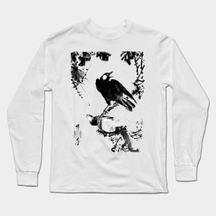 Birds on a branch singing, Japanese brush painting Long Sleeve T-Shirt